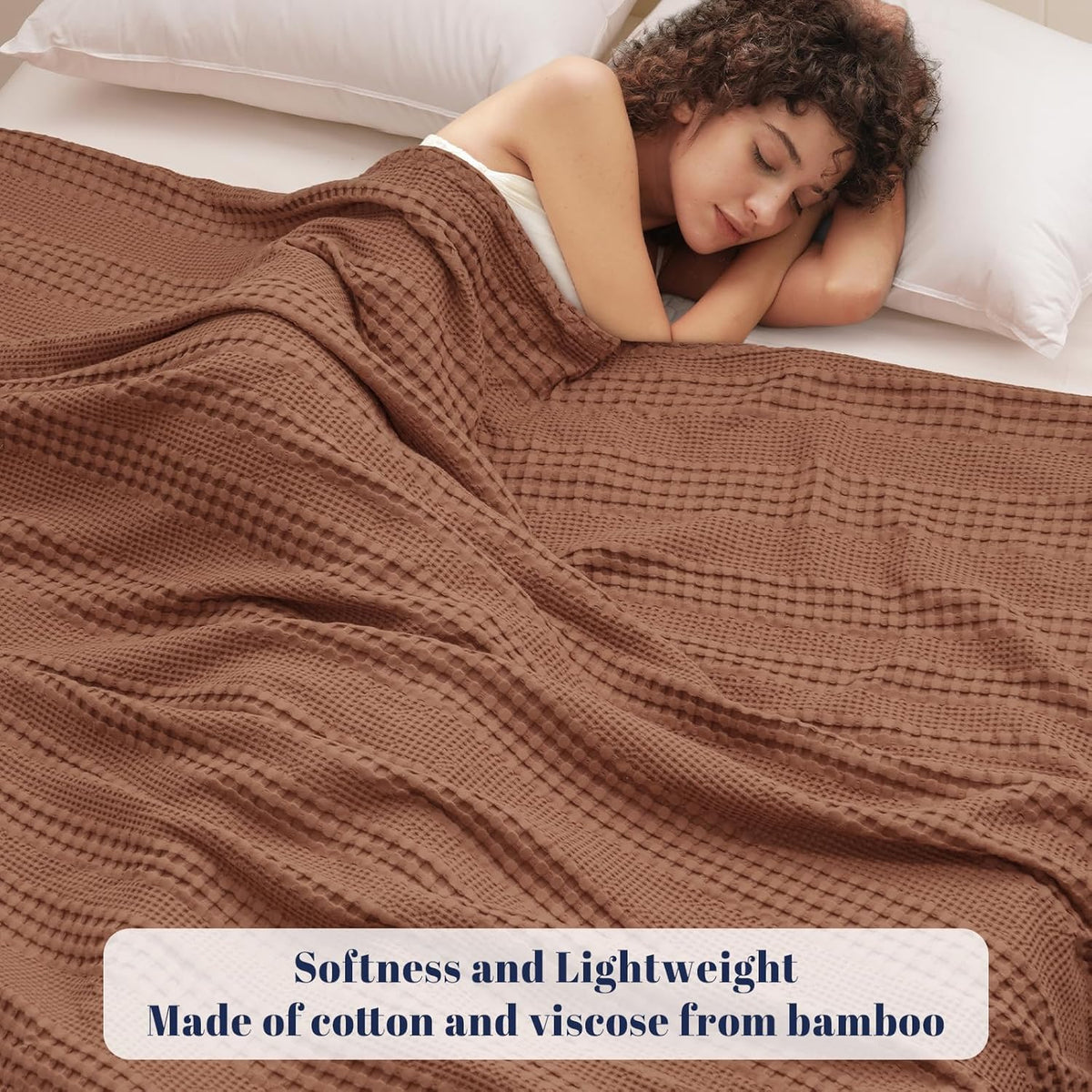 PHF Cooling Waffle Blanket Queen Size,Lightweight 60% Rayon Derived from Bamboo & 40% Cotton