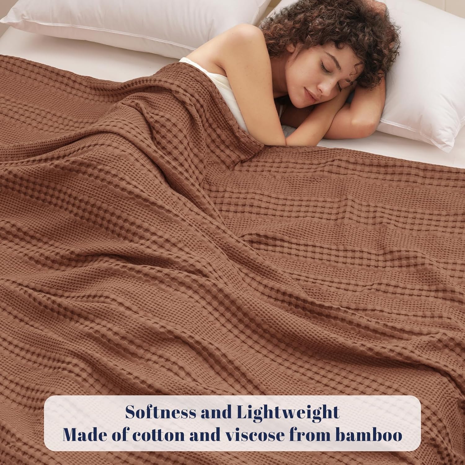 PHF Cooling Waffle Blanket Twin Size, Lightweight 60% Rayon Derived from Bamboo & 40% Cotton