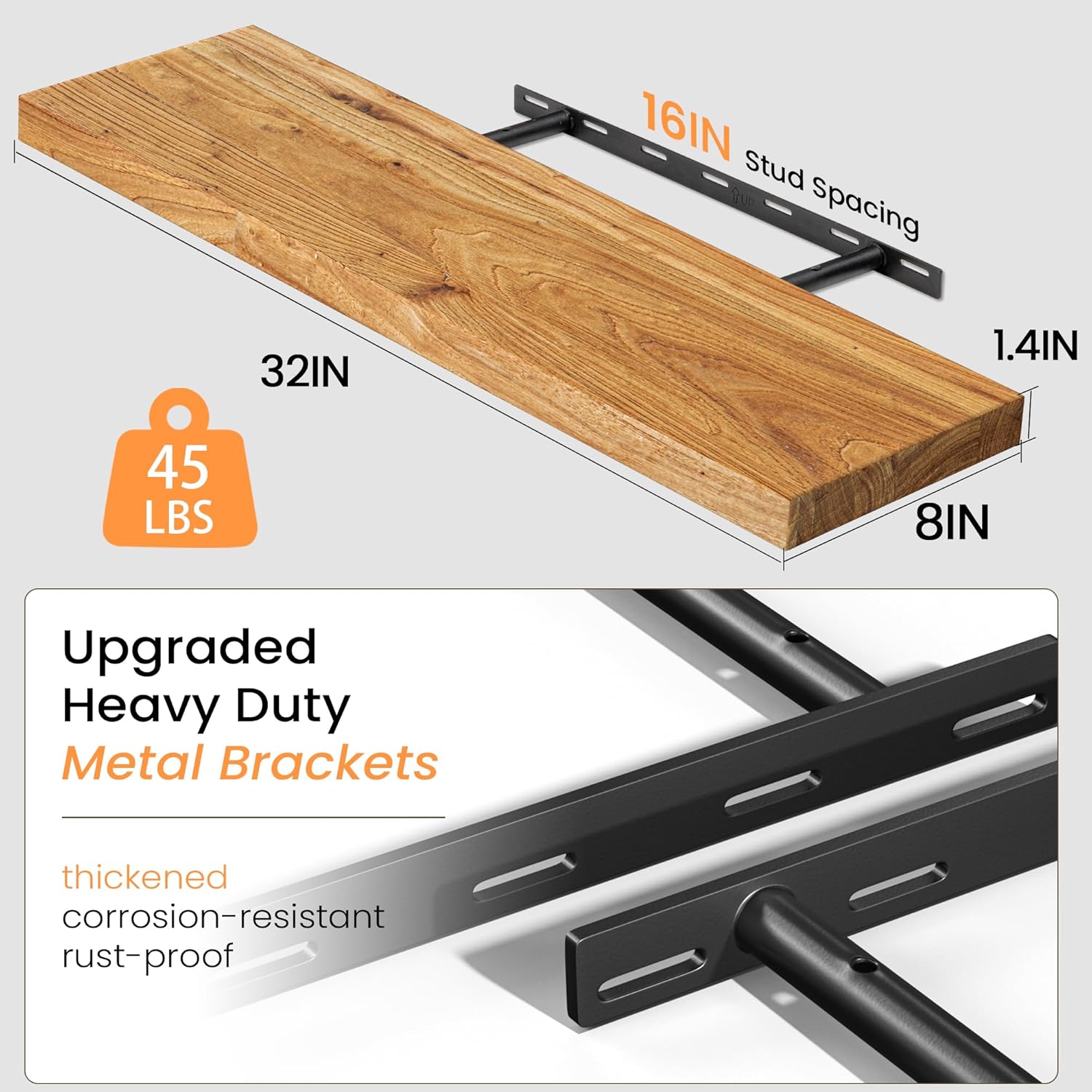 Fun Memories Solid Elm Wood Floating Shelves, 36 Inch Floating Shelves for Wall, Wall-Mounted