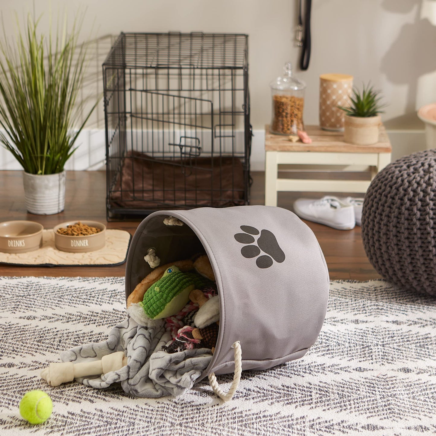 Bone Dry Pet Storage Collection Collapsible Bin, Medium Round, Gray