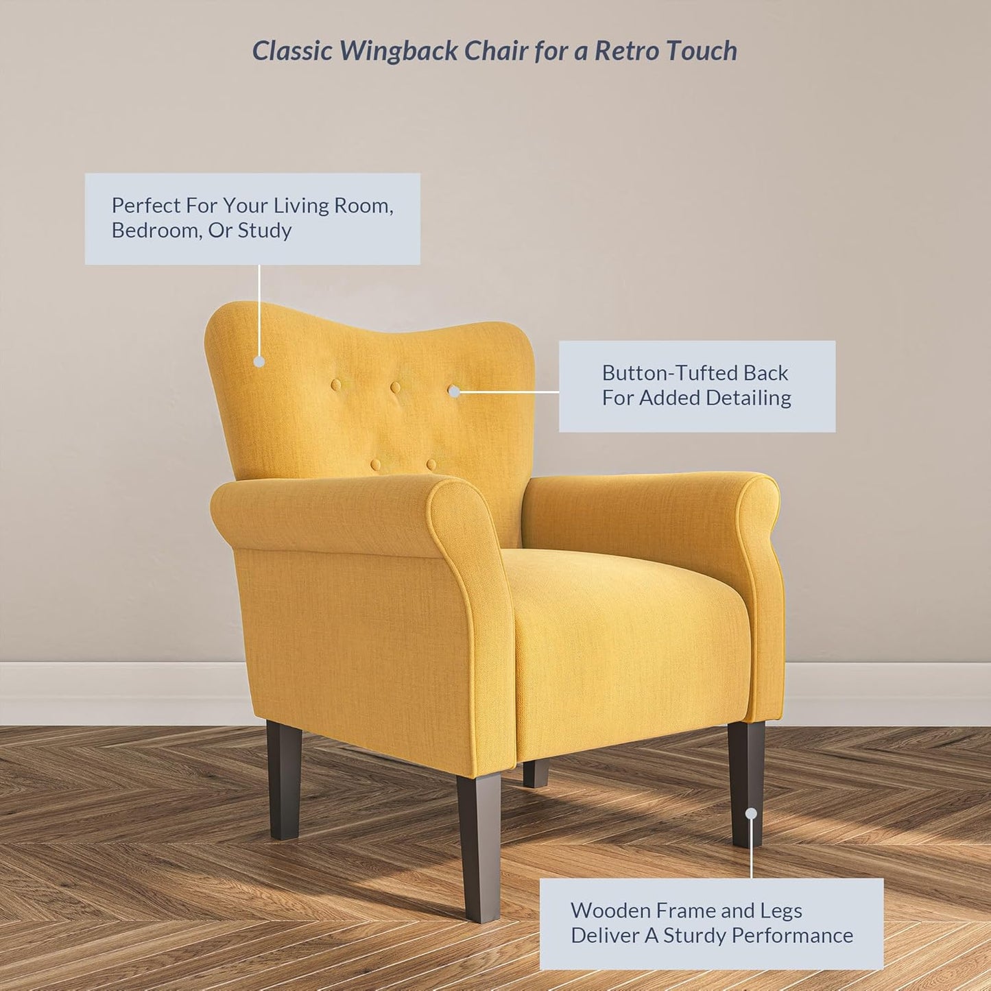 BELLEZE Modern Accent Chair, High Back Armchair, Upholstered Wingback Side Chair, Padded Single