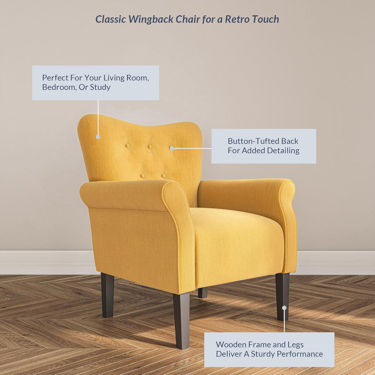 BELLEZE Modern Accent Chair, High Back Armchair, Upholstered Wingback Side Chair, Padded Single