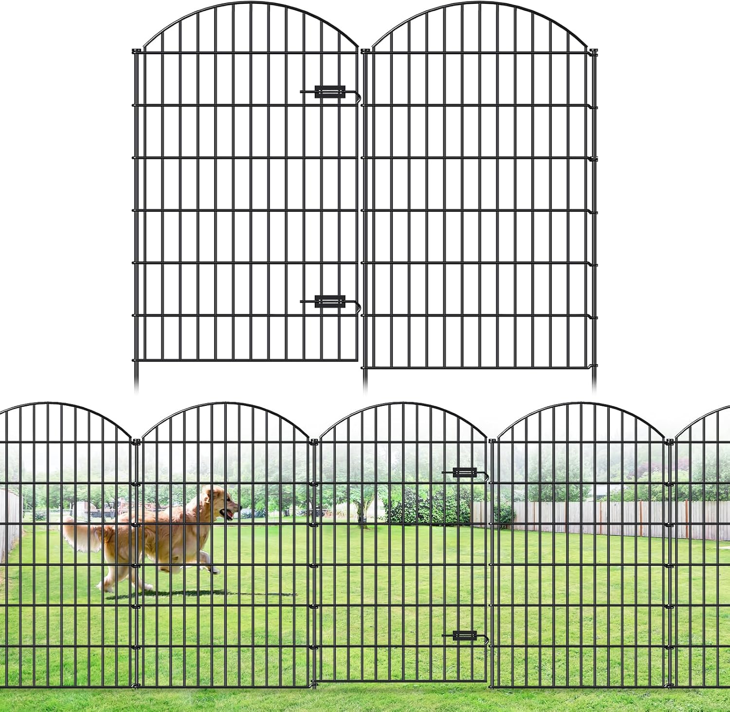 Metal Garden Fence with Gate 48in (H) x 20.3ft (L), 1 Gate+ 7 Panels Dog Fences Border Fence Animal