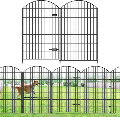 Metal Garden Fence with Gate 48in (H) x 20.3ft (L), 1 Gate+ 7 Panels Dog Fences Border Fence Animal