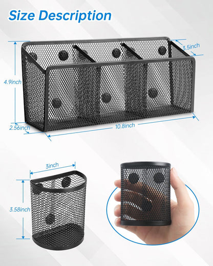 VICNOVA Magnetic Pencil Holder - Metal Pen Holder with Strong Magnets - Storage Basket Organizer