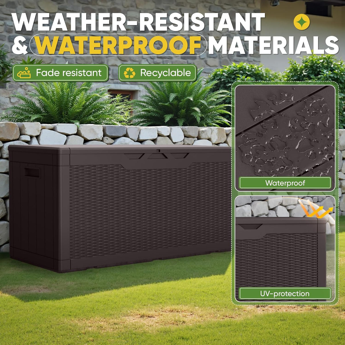Greesum 100 Gallon Resin Deck Box Lockable Large Outdoor Storage Boxes for Garden Tools, Patio