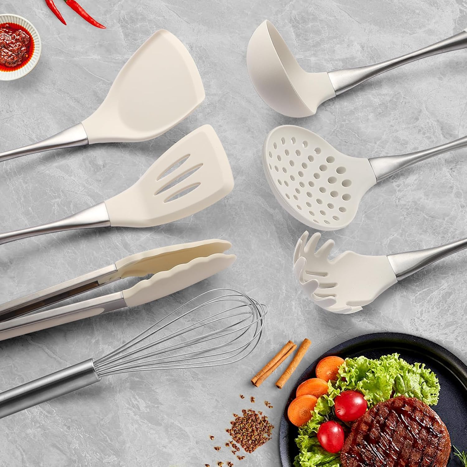 Premium White Silicone Cooking Utensils Set-Non-Toxic, Heat Resistant, BPA Free Kitchen Utensils