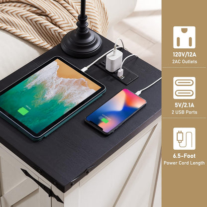 JXQTLINGMU Farmhouse Nightstand Set of 2 with Charging Station, 17" D Rectangular End Table with