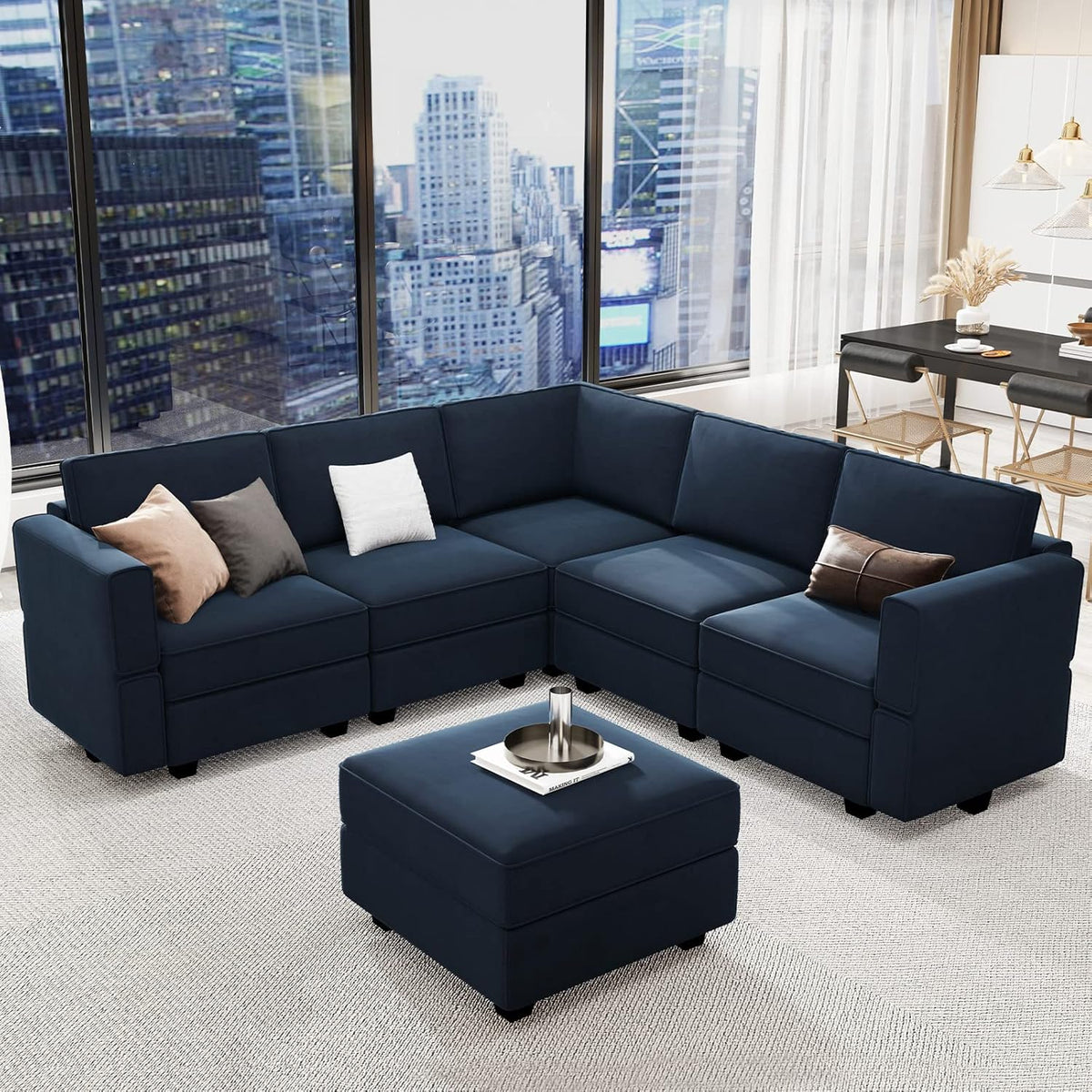 Belffin Modular Sectional Sofa with Storage Seats Velvet L Shaped Corner Couch Convertible