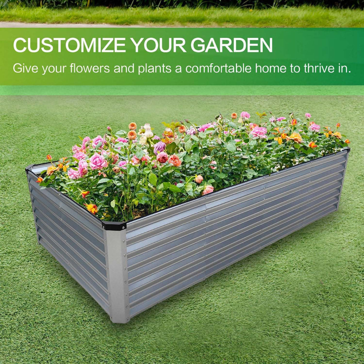 GARDMAX 8x4x2FT Galvanized Raised Garden Bed Kit, Metal Planter Boxes Outdoor with Easy Assembly