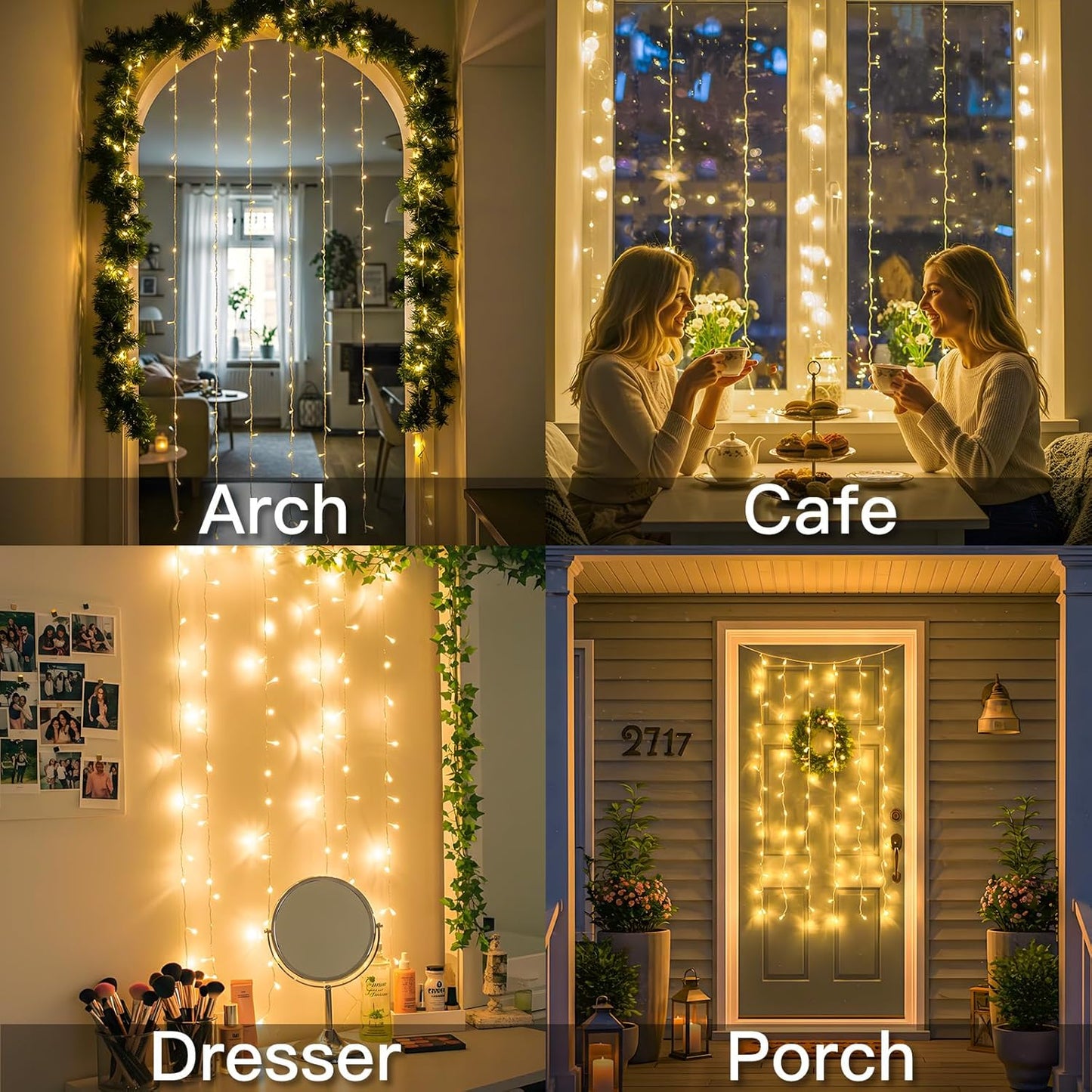 suddus Curtain Lights for Bedroom, 90 Led Hanging String Light Outdoor, Fairy Curtain Lights Indoor