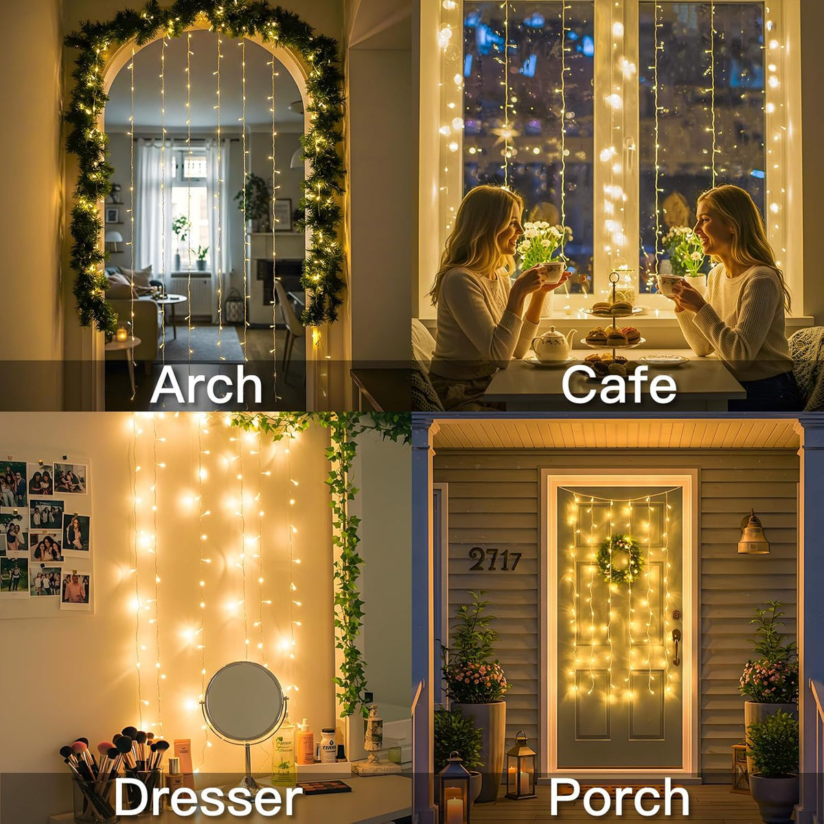 suddus Curtain Lights for Bedroom, 90 Led Hanging String Light Outdoor, Fairy Curtain Lights Indoor
