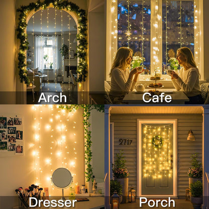 suddus Curtain Lights for Bedroom, 90 Led Hanging String Light Outdoor, Fairy Curtain Lights Indoor