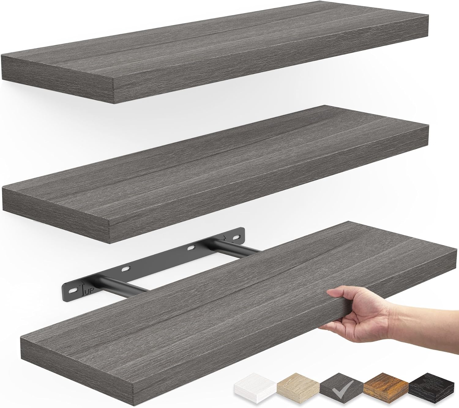 BAYKA Floating Shelves for Wall, Wall Mounted Rustic Wood Shelves for Bathroom, Bedroom, Living