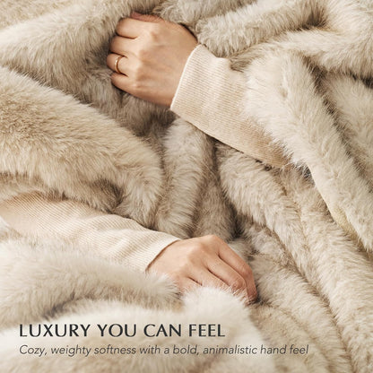 Luxury Faux Fur Throw Blanket, Soft Fluffy Faux Mink Blankets for Bed, Couch, Sofa, Thick Cozy