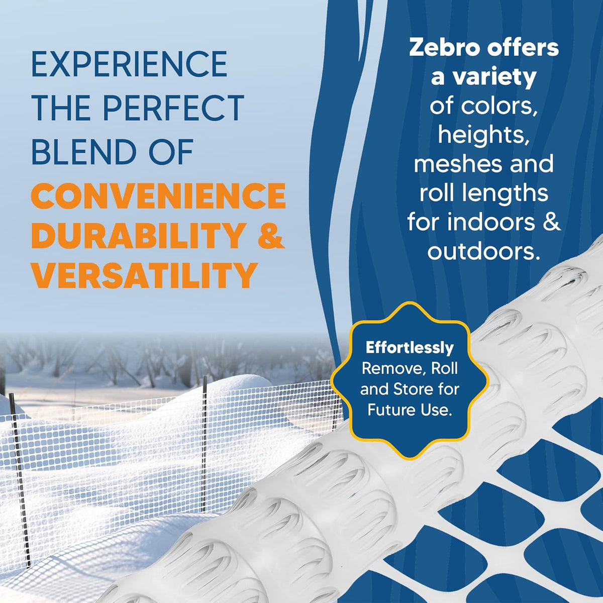 ZEBRO 4' x 50' White Plastic Garden Fence Roll – Standard Duty Safety Netting for Snow, Poultry