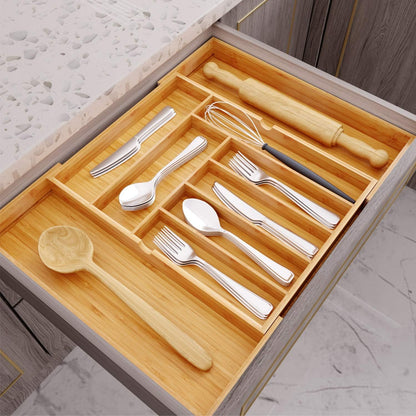 BAMEOS drawer organizer flatware organizer cutlery tray silverware organizer expandable adjustable