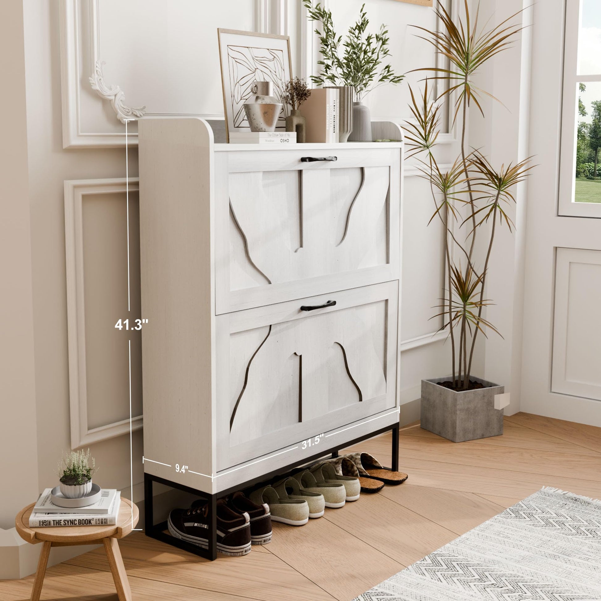 infurnic Shoe Storage Cabinet with 2 Flip Drawers, Narrow Shoe Cabinet for Entryway, Freestanding