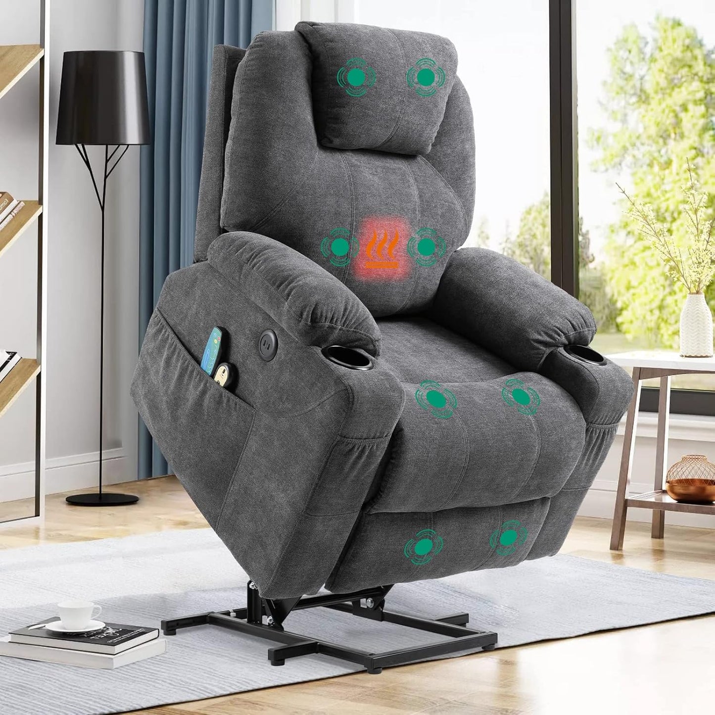 VIVIJASON Power Lift Chair Electric Recliner for Elderly Heated Vibration Massage Fabric Recliner