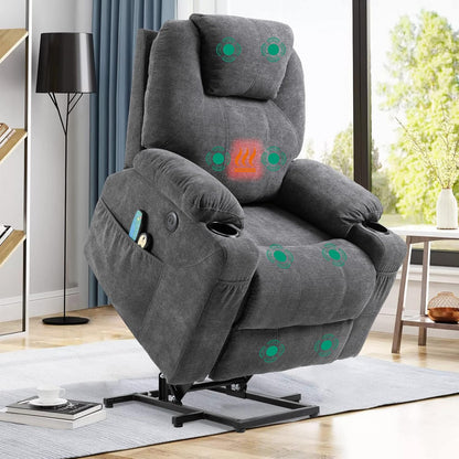 VIVIJASON Power Lift Chair Electric Recliner for Elderly Heated Vibration Massage Fabric Recliner