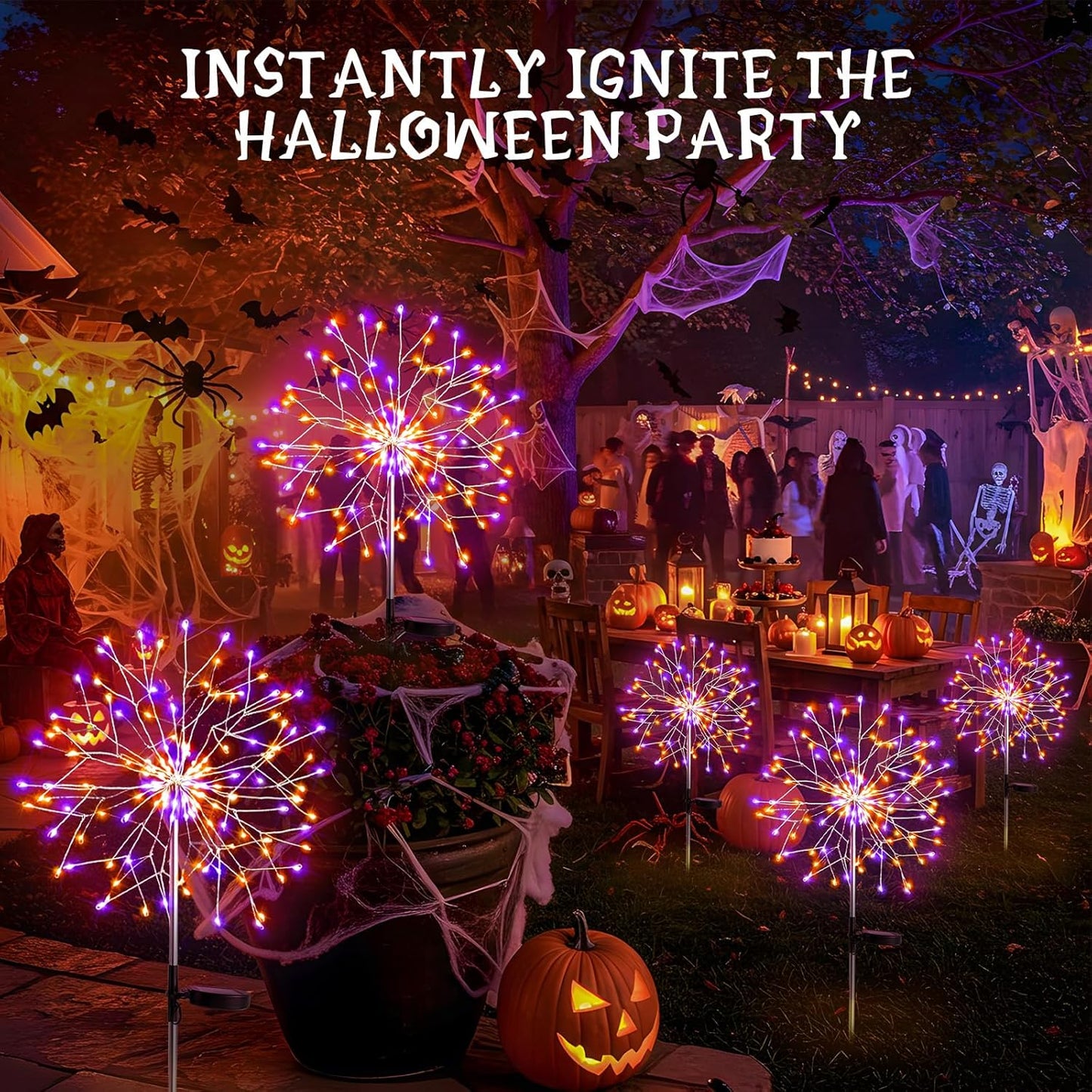 suddus Solar Halloween Lights Outdoor Solar Powered, Upgrade 2-Pack Orange & Purple Solar Firework