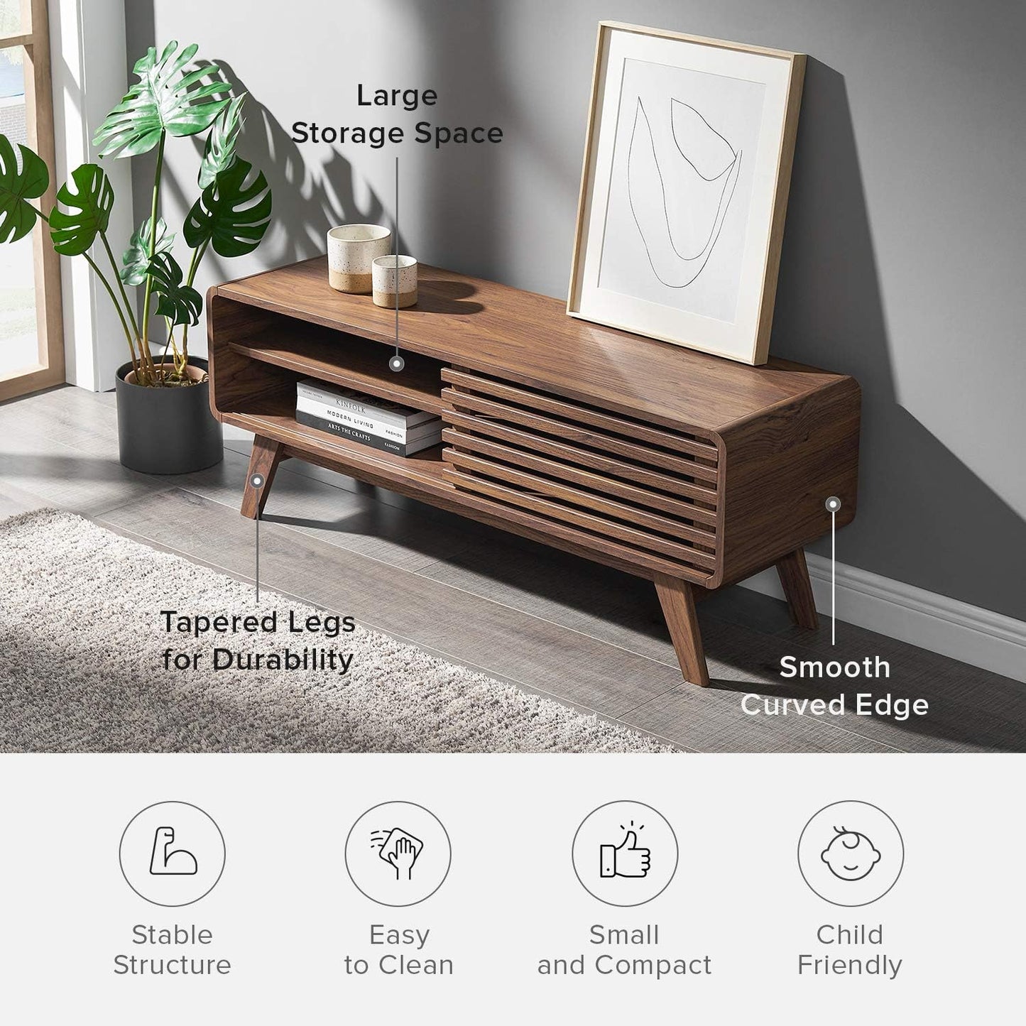 mopio Ensley TV Stand, Mid Century Modern for 55/60/65 inch TV, Farmhouse TV Stand, Entertainment