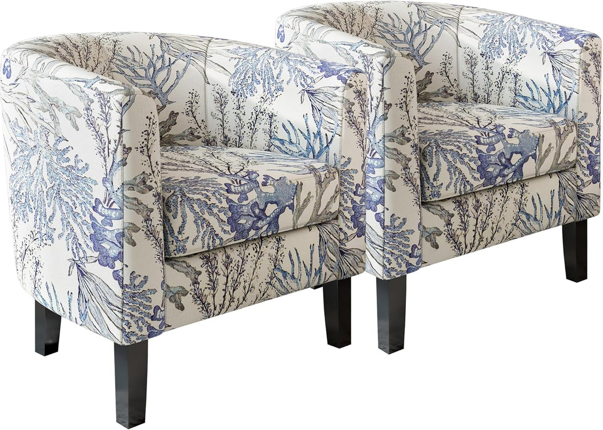 BELLEZE Living Room Chairs Set of 2, Linen Round Accent Barrel Chairs, Club Tub Sofa Chairs for