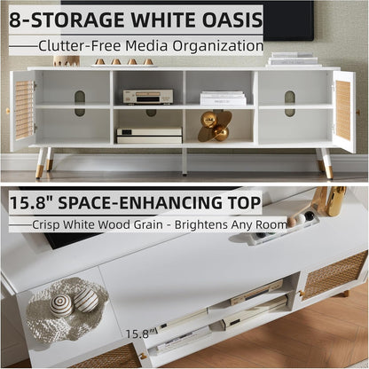 JYED Mid Century Modern TV Stand and Console for TVs Up to 75" - White Entertainment Center, 2 Gold