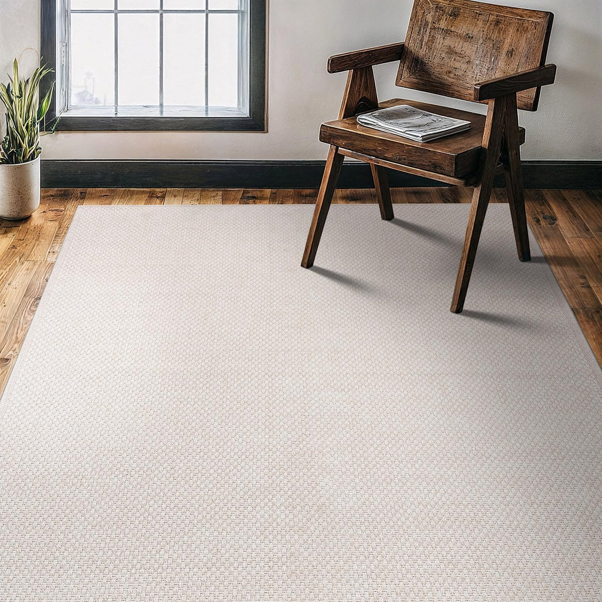 CAMILSON Easy Jute Rug 4x6, Indoor Outdoor Off-White Farmhouse Area Rugs for Living Room Patio and