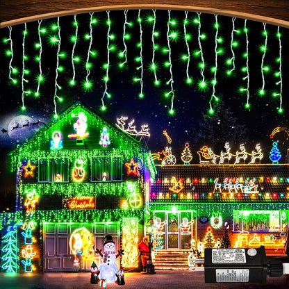 Green Christmas Lights Outdoor, 33ft 400 LED Icicle Lights for Outside House with Connectable Clear