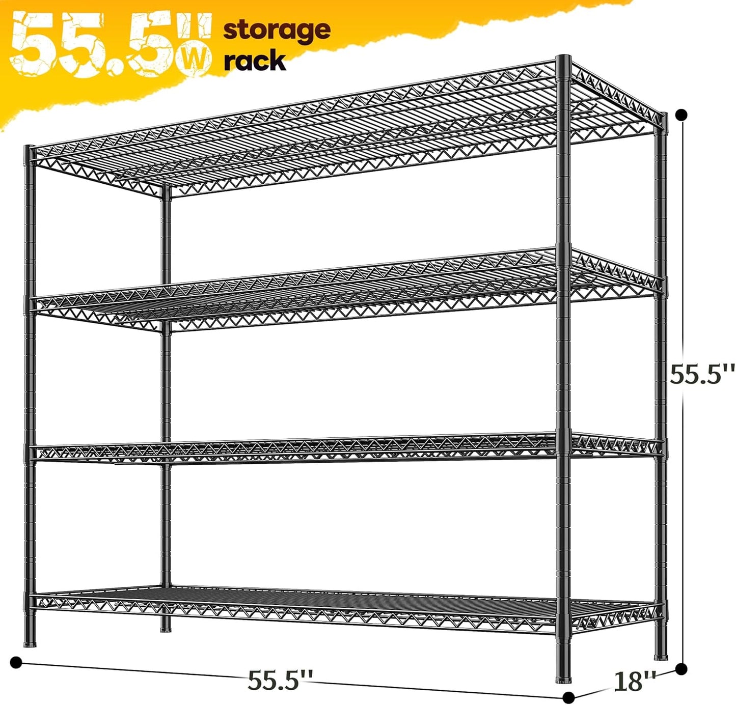 REIBII 2560LBS Storage Shelves 55.5"W Metal Shelving Unit 4 Tier Wire Shelving Commercial