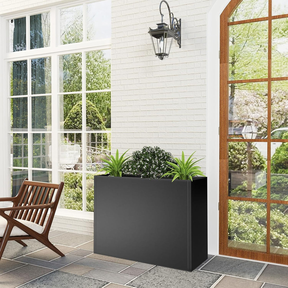 Tall Metal Cube Planter for Outdoor Plants 36" L x 12" W x 26" H, Heavy Duty Steel Large Planter