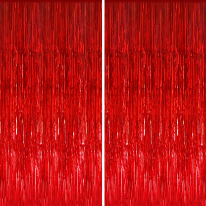 GOER 6.4 ft x 8.2 ft Metallic Tinsel Foil Fringe Curtains,Pack of 2 Party Streamer Backdrop for