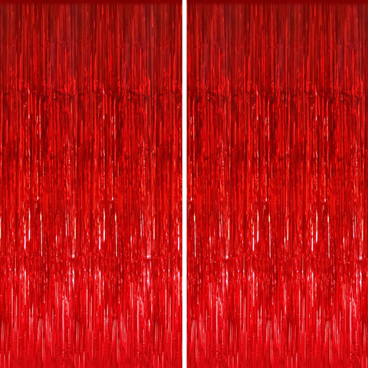 GOER 6.4 ft x 8.2 ft Metallic Tinsel Foil Fringe Curtains,Pack of 2 Party Streamer Backdrop for