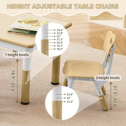 Kids Study Table and Chairs Set, Height Adjustable Toddler Table and Chair Set for Kids Ages 3-8