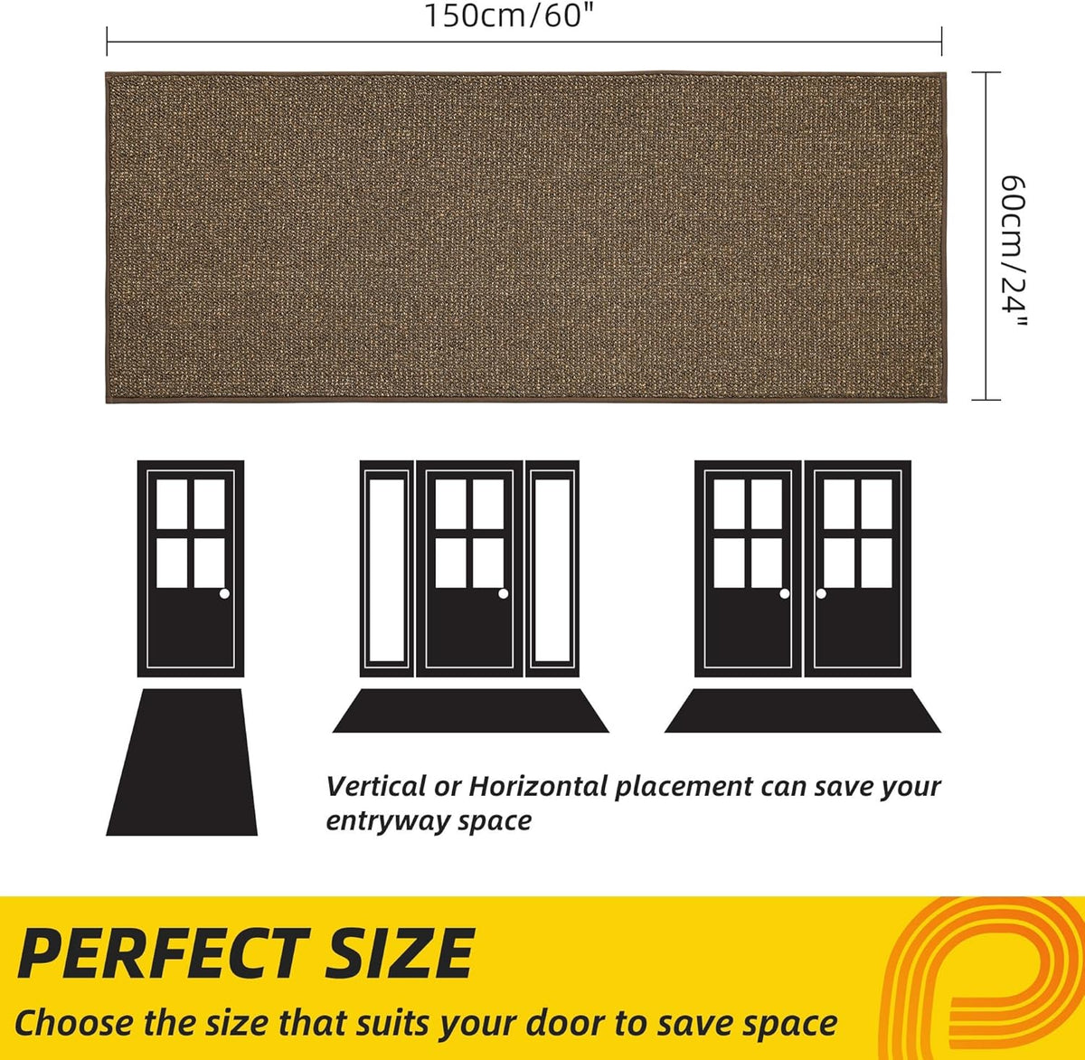 JSEI Dirt Trapper Door Mat 24"x60" Non-Slip Washable Entrance Mat, Dog Doormats, Absorbent &