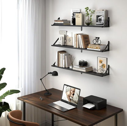 Heimlove Floating Shelves for Wall, 36 Inch Long Wood Floating Bookshelf Set of 3, Wall Mounted