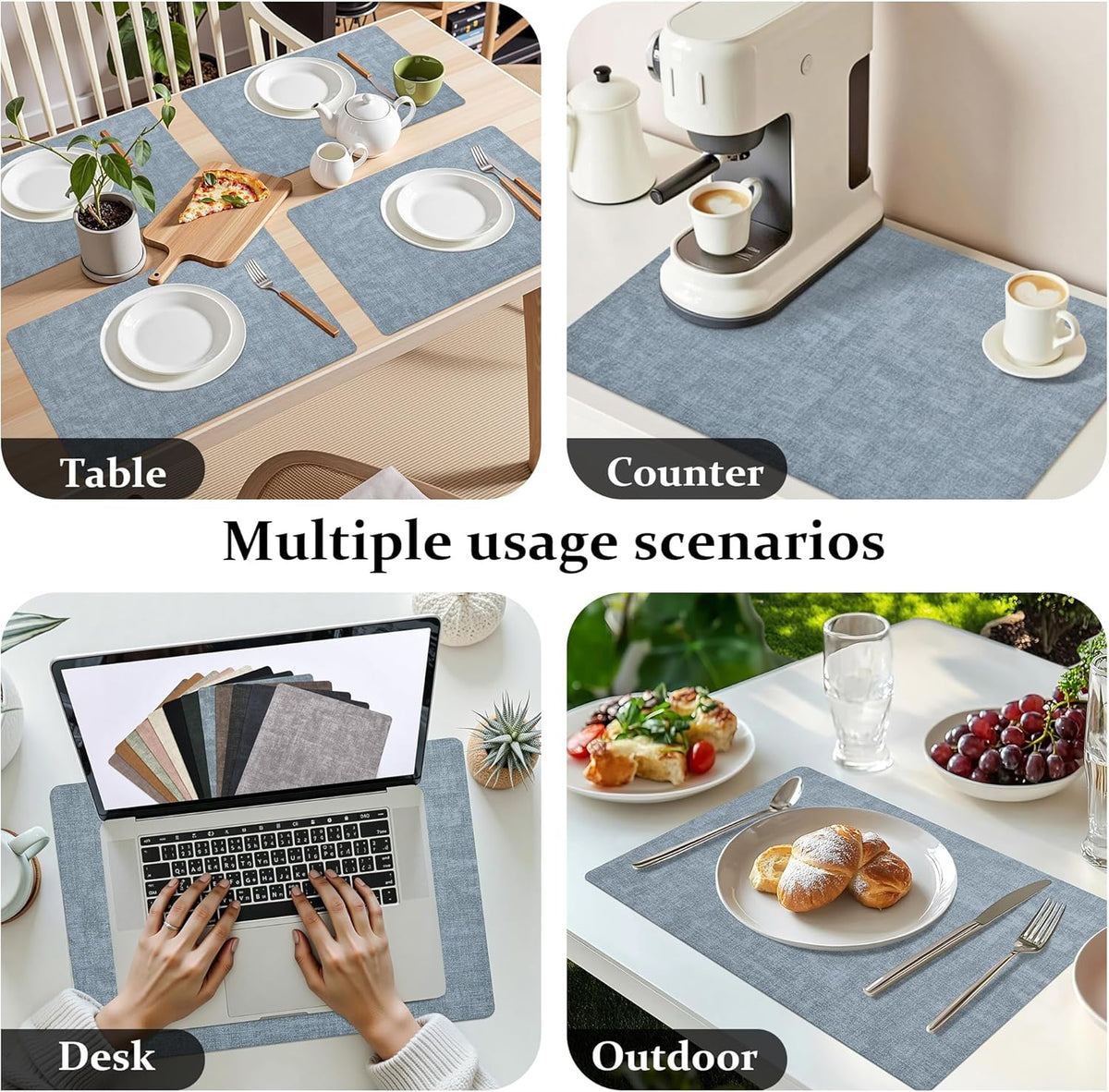 FROMHEART Faux Leather Placemats Set of 12–Waterproof,Heat/Oil Stain-Resistant PU Table