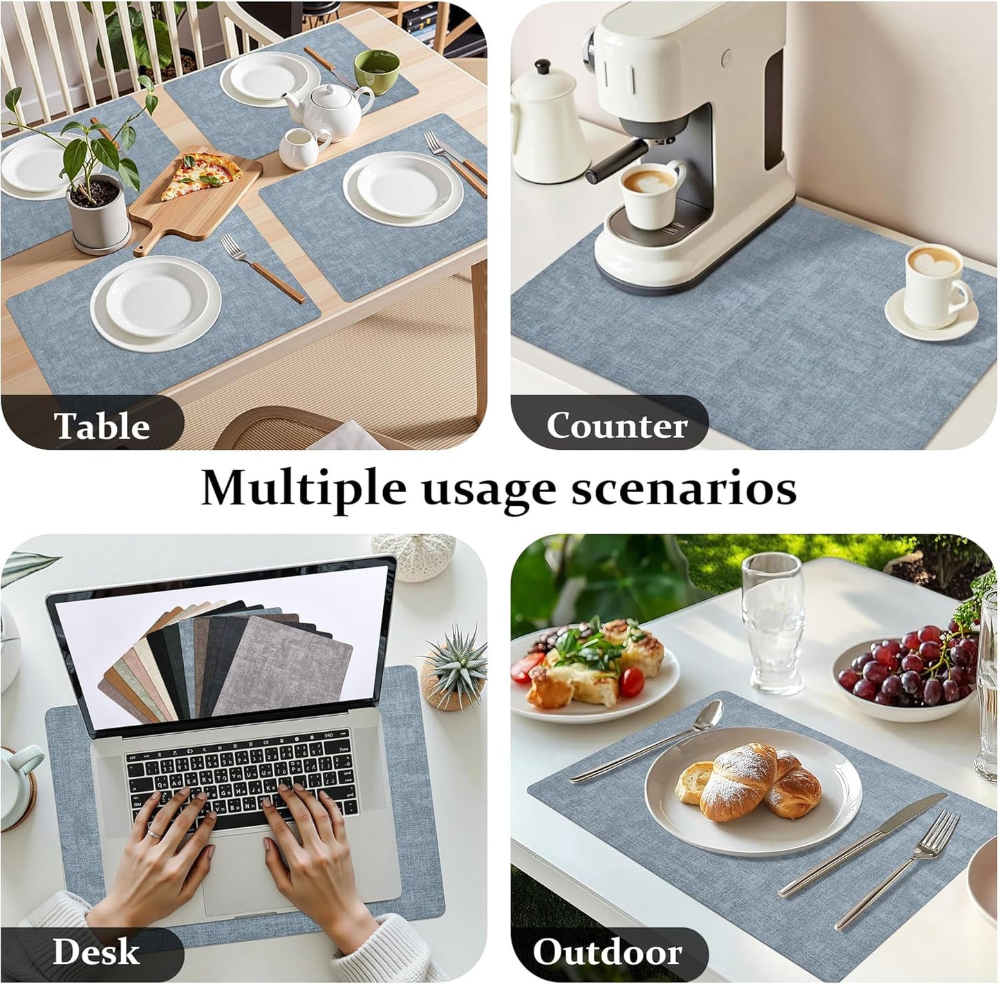 FROMHEART Faux Leather Placemats Set of 4–Waterproof,Heat/Oil Stain-Resistant PU Table