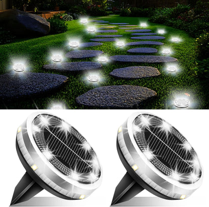 Solar Ground Lights Outdoor 2 Pack Waterproof, Upgraded Solar Garden Lights with 4 Side Light