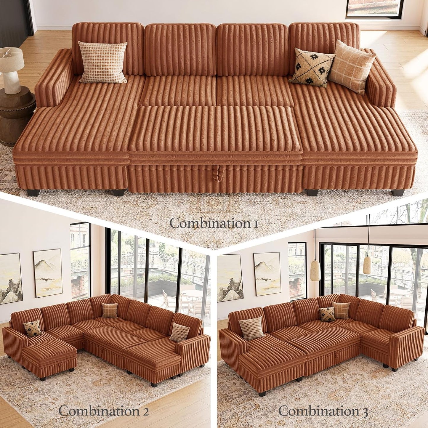 Belffin Plush Corduroy Modular Sectional Sofa with Pull Out Bed Convertible Small Sectional Corner