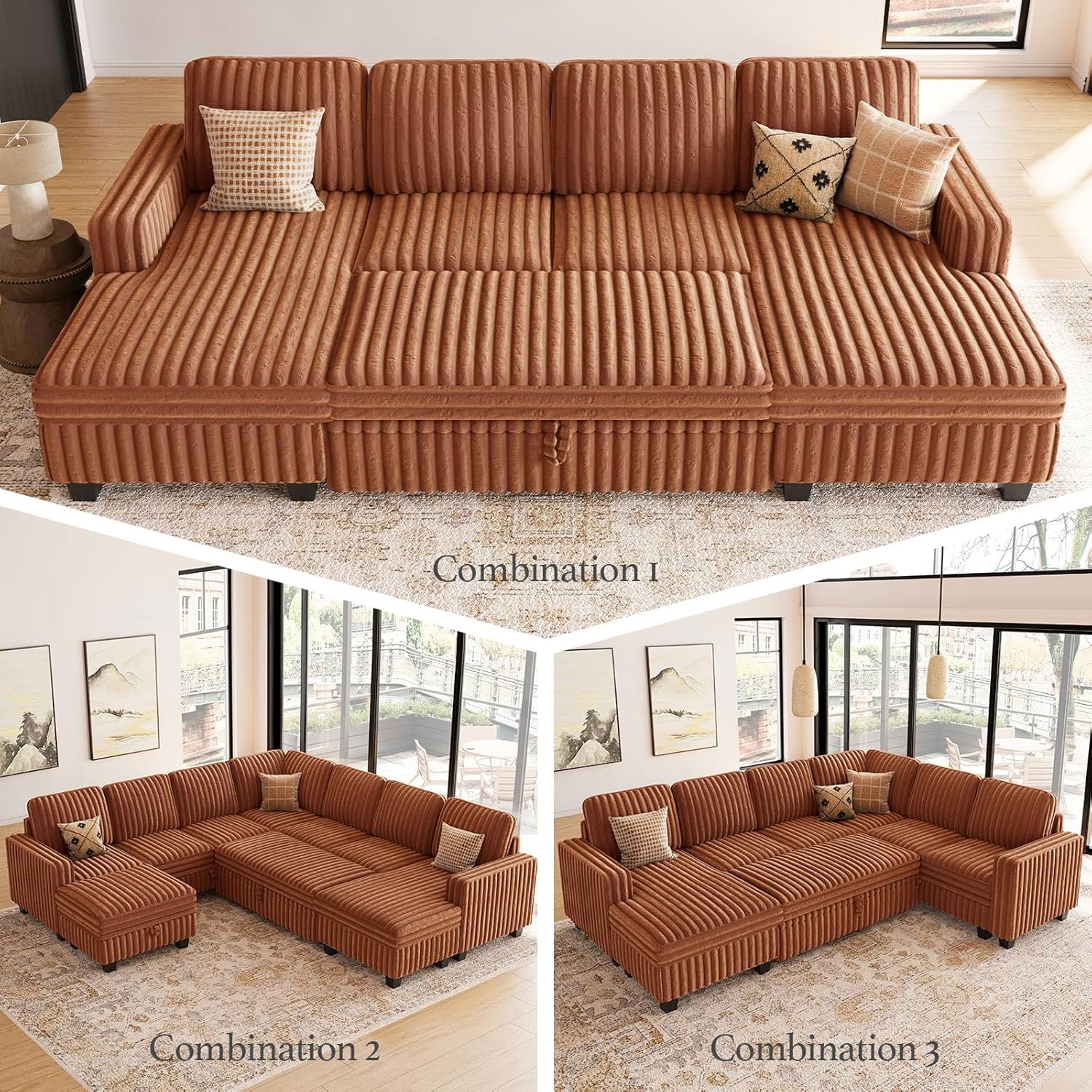 Belffin Plush Corduroy Modular Sectional Sofa with Pull Out Bed Convertible Small Sectional Corner