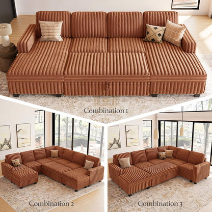 Belffin Plush Corduroy Modular Sectional Sofa with Pull Out Bed Convertible Small Sectional Corner