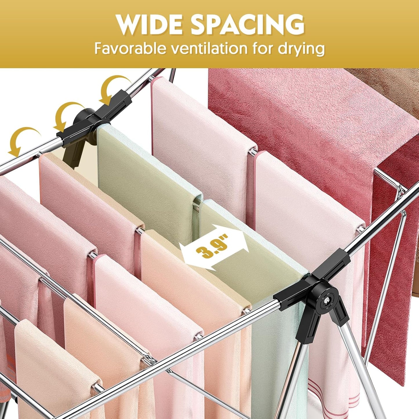 APEXCHASER Clothes Drying Rack, Drying Rack Clothing with Height-Adjustable, Foldable Gullwings