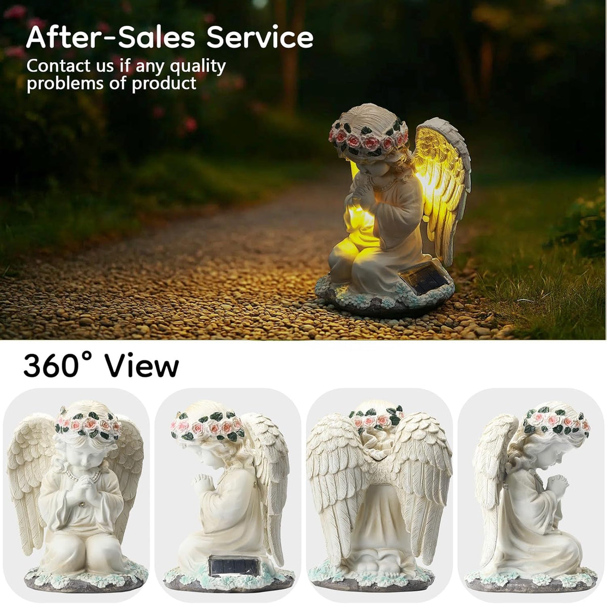 Solar Angel Prayer Statue, Memory Guardian Garden Decor with Warm Light - Religious Outdoor Decor