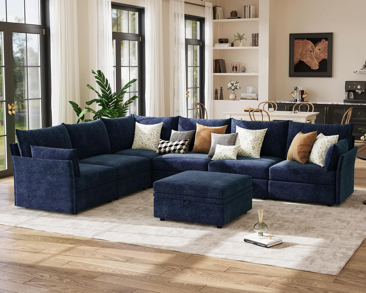 136.4" Oversized Modular Sectional Sofa, L Shaped Convertible Couch with Movable Ottoman, Large 7