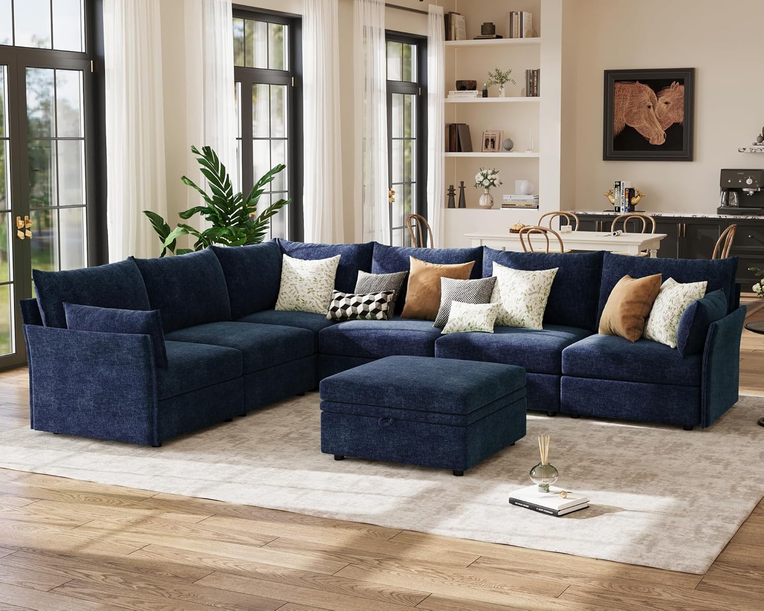136.4" Oversized Modular Sectional Sofa, L Shaped Convertible Couch with Movable Ottoman, Large 7