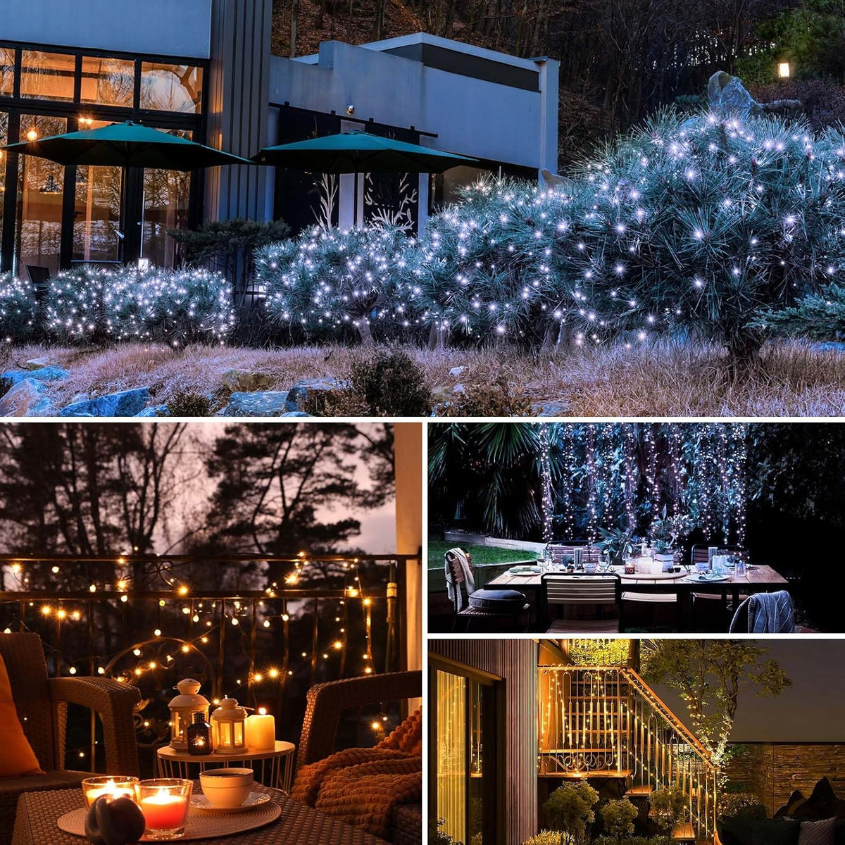 4 Pack Solar String Lights Outdoor - 320LED 132FT Solar Fairy Lights Outside Waterproof 8 Modes