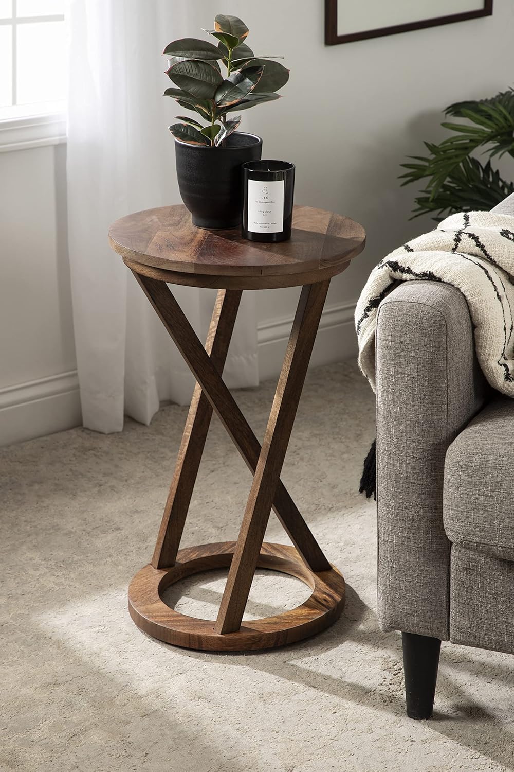 Kate and Laurel Aja Modern Side Table; 15 x 15 x 23; Walnut Brown; Decorative Modern Geometric Wood