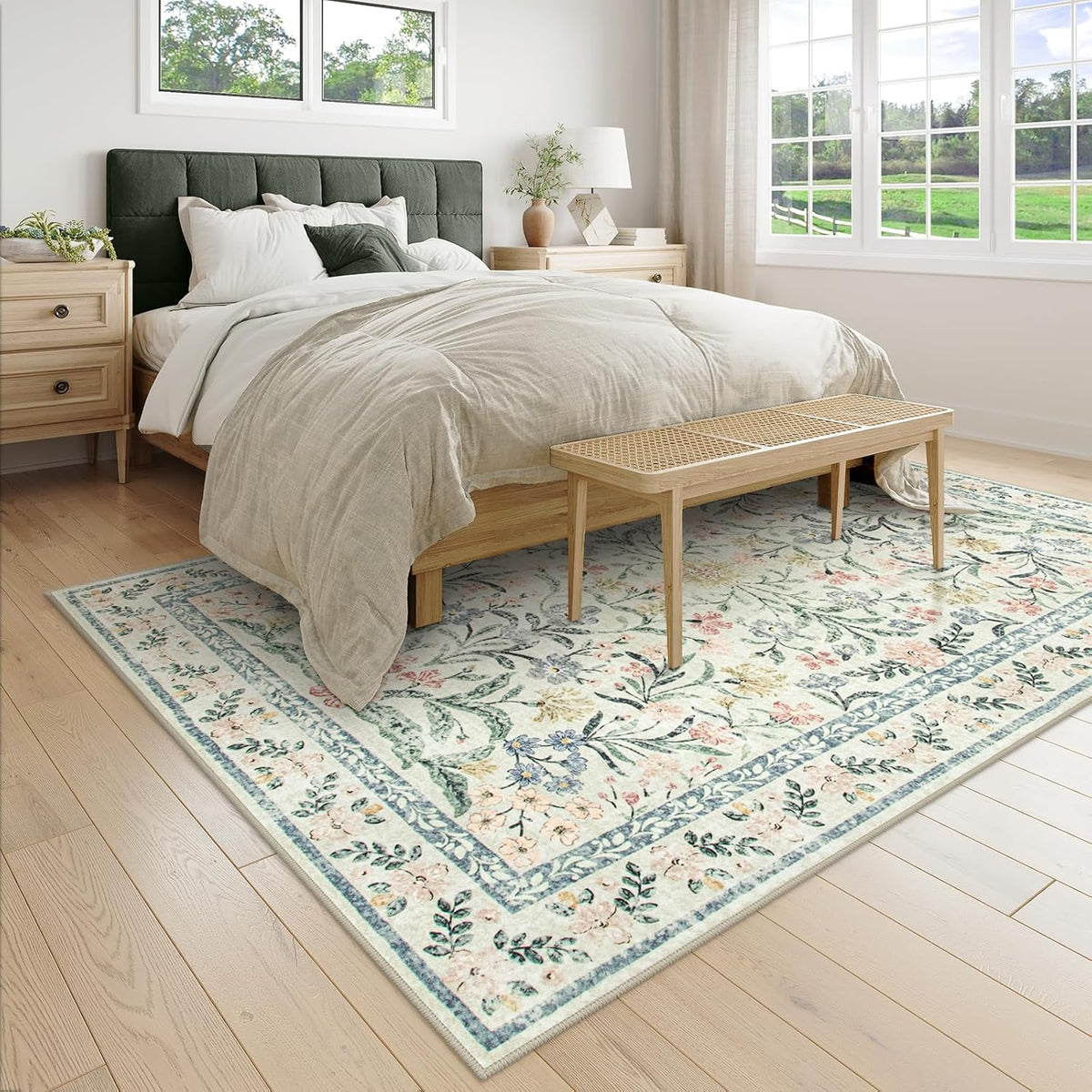 Wonnitar Washable Area Rugs 5x7, Soft Floral Bedroom Area Rug, Washable Carpet 5x7 Non Slip, Boho